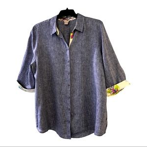 Chico’s No Iron Button Front Blue Tunic, Size 4 - (Women’s Equivalent Size 20)